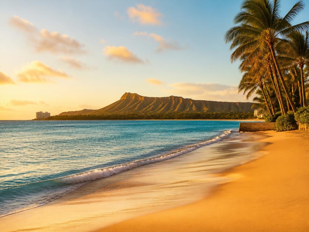 Waikīkī Beach, Honolulu at golden hour